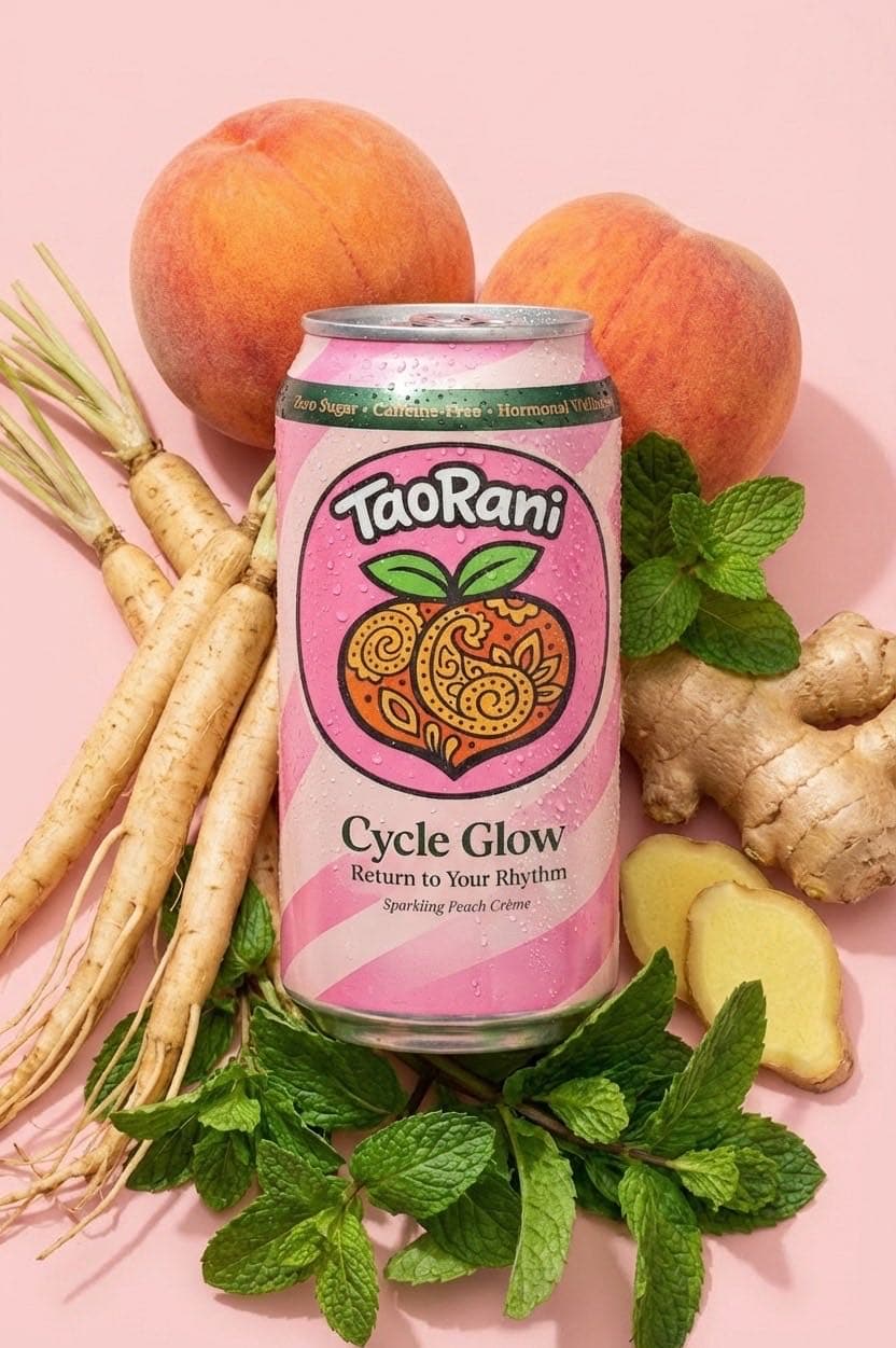 TaoRani Cycle Glow flat lay with Ayurvedic botanical ingredients