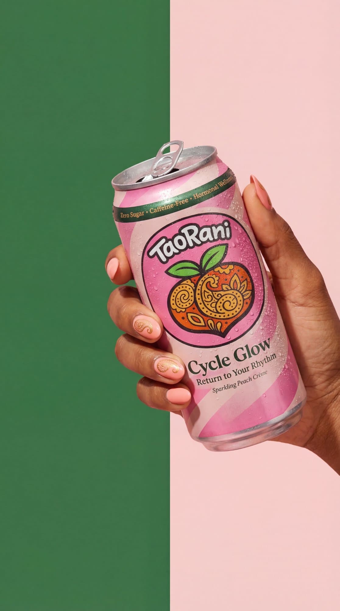 TaoRani Cycle Glow against green and pink split background