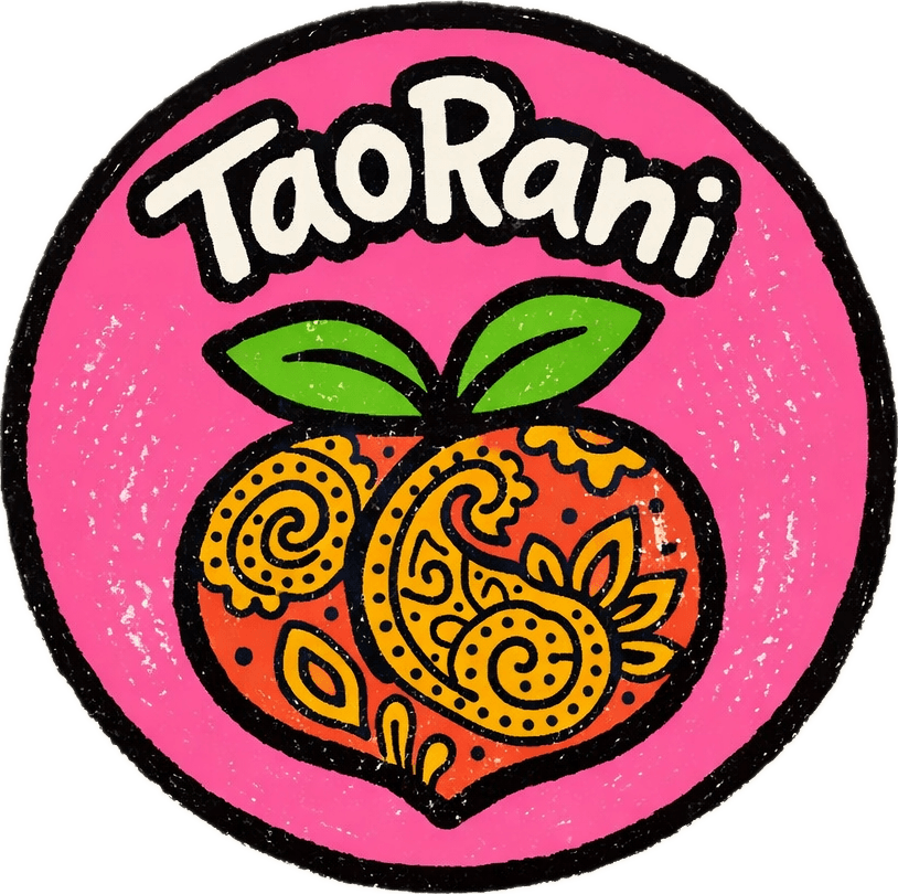 TaoRani Logo — peach and paisley symbol