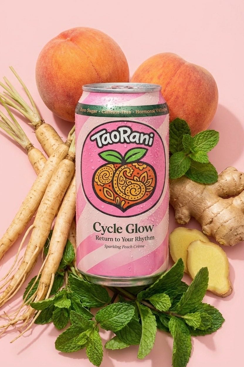 TaoRani Cycle Glow flat lay with Ayurvedic botanical ingredients