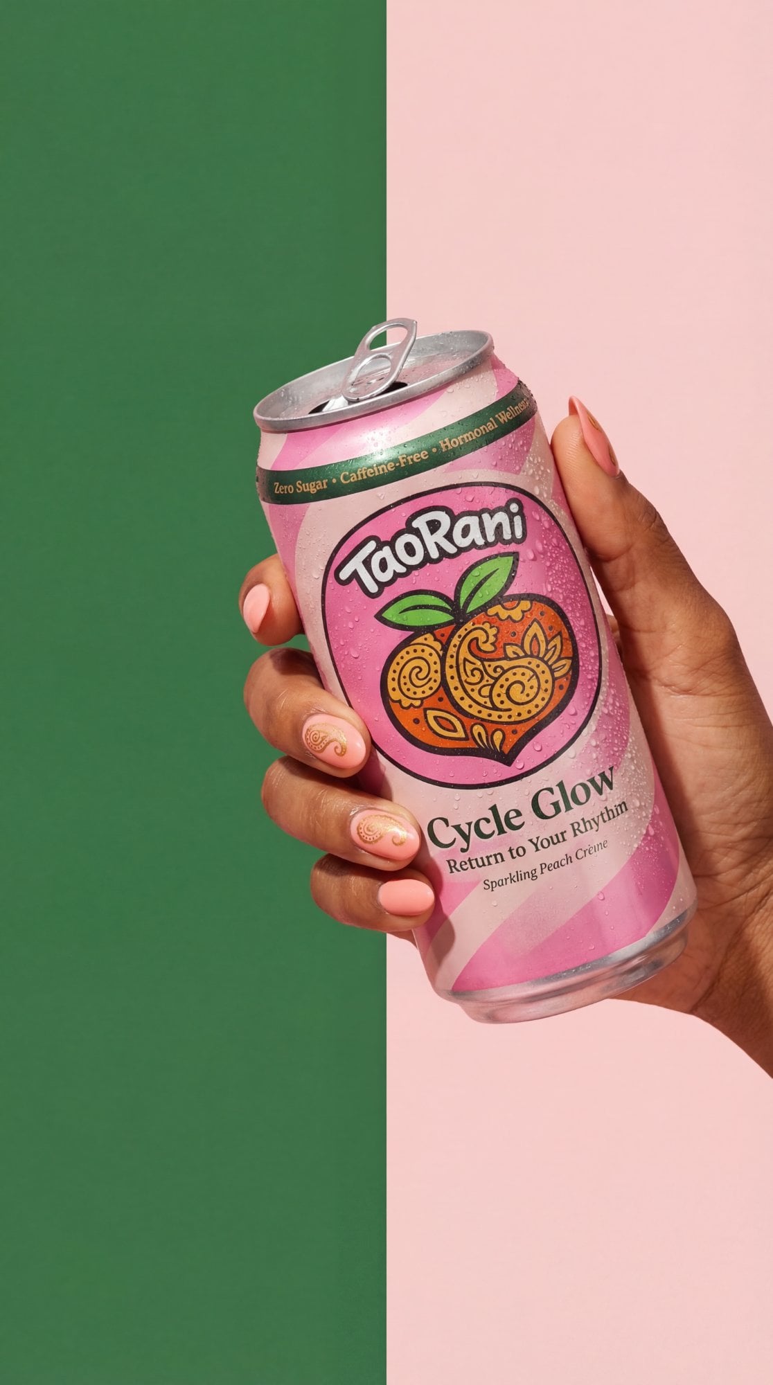 TaoRani Cycle Glow against green and pink split background